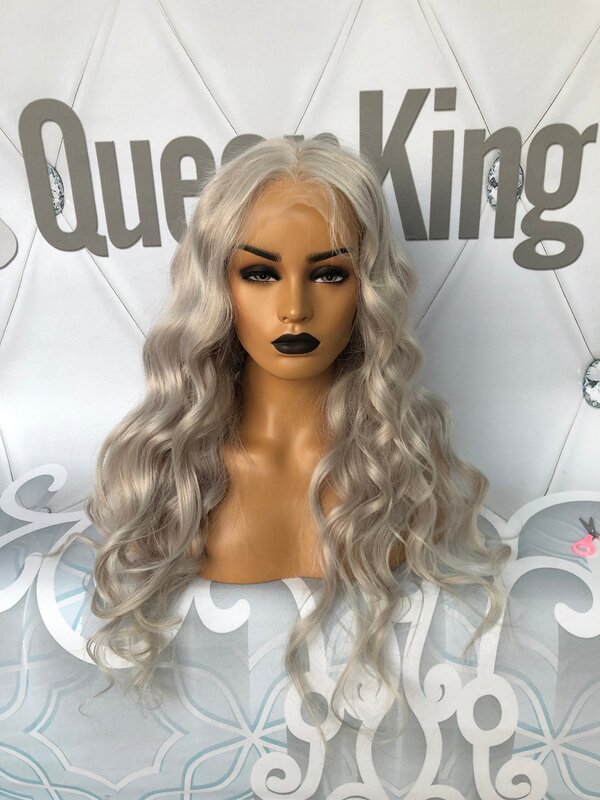 Queenking peruca dianteira do laço cabelo 150% densidade cinza cor loira peruca reta arrancado linha fina 100% brasileiro remy cabelo humano