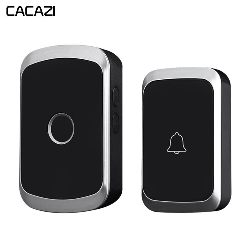 CACAZI-timbre inalámbrico a prueba de agua, timbre de puerta inalámbrico con control remoto de 300M, enchufe de EE. UU., UE y Reino Unido, Flash LED para el hogar, 1, 2 botones, 1, 2 receptores