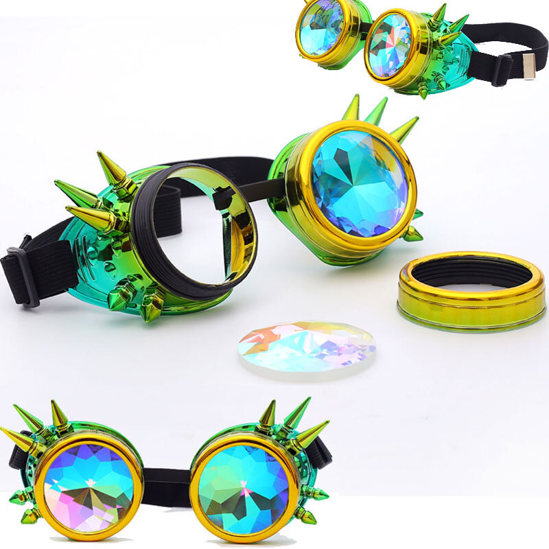 FLORATA Kaleidoscope gafas coloridas, gafas de sol EDM para fiesta, Rave Festival, lente difractada, gafas Steampunk