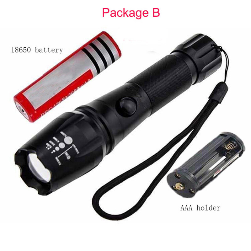 LED Flashlight Zoomable Tactical Torch  3000 Lumens XML T6  AAA /18650 Flashlight 5 Modes Rechargeable Outdoor Camping LED light
