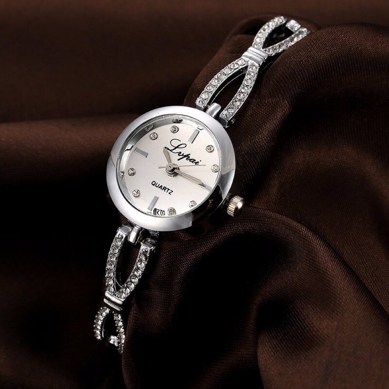 Reloj de pulsera de cuarzo con diamantes de imitación de cristal de acero inoxidable para mujer
