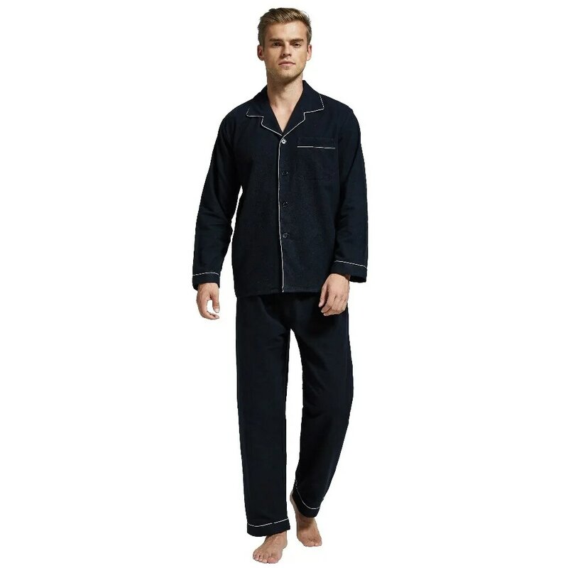 Tony&Candice Winter Pajamas Men Sleepwear Flannel Warm Pajama Set Male Nightgown Long Sleeve 100% Cotton Casual Pyjamas Home