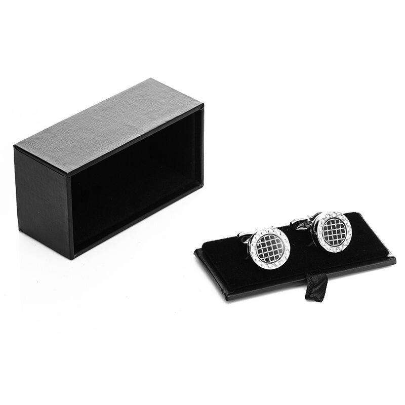 หนัง PU สีดำ Geschenk กล่องสำหรับ Manschettenknopfe cufflinks กล่องเก็บเครื่องประดับ Cuff Links ของขวัญ Organizer กล่องบรรจุภัณฑ์