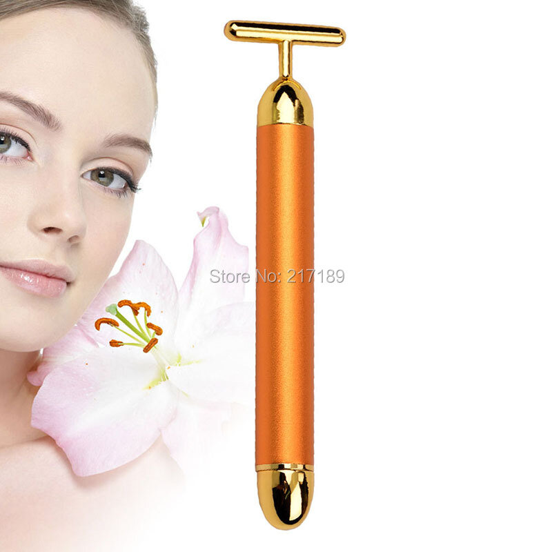 24 k Gold Vibration Facial Slimming Face Beauty Bar Pulse Firming Facial Roller Massager ยกกระชับผิวริ้วรอย Stick