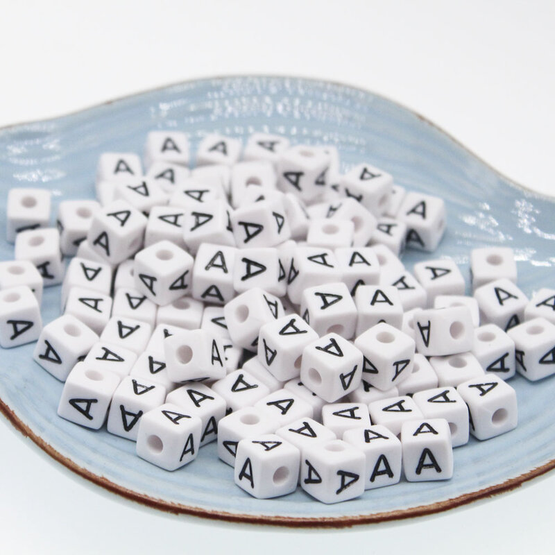 CHONGAI 20/50/550Pcs Cube Acryl Brief Perlen Einzel Alphabet A-Z Weiß Platz Armband Für Schmuck Machen DIY Perlen 10*10mm
