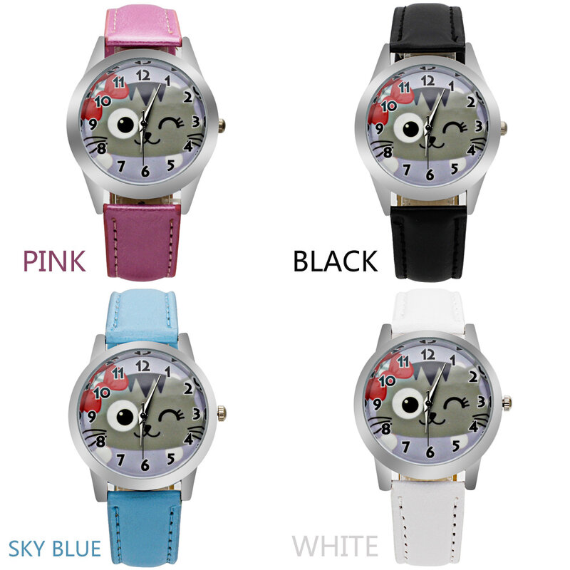 Nowe urocze dziewczęce zegarki dla uczniów kokarda z motywem kotka zegarek ze skórzanym paskiem na co dzień dziecięcy zegarek kwarcowy Sport piękna bransoletka Relojes