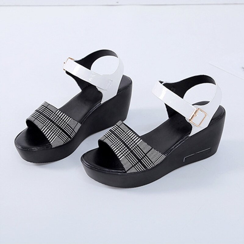 Ho Heave zapatos de plataforma Gingham tacones altos zapatos de verano sandalias transpirables para mujeres de moda cuñas zapatos de plataforma antideslizantes