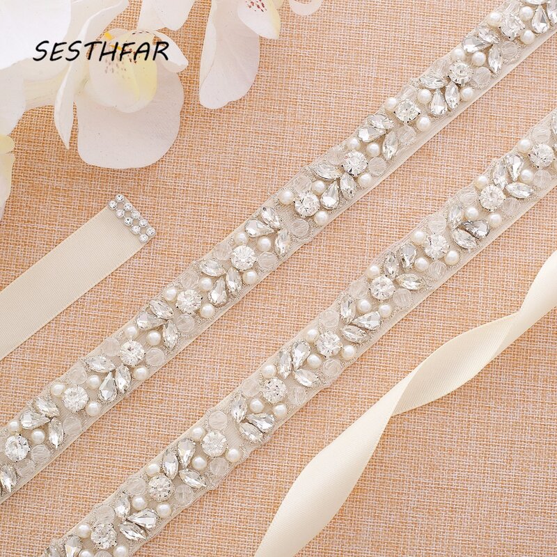 SESTHFAR – ceinture de mariage en strass, argent, fleur de diamant, ceinture de mariée pour robes de mariée