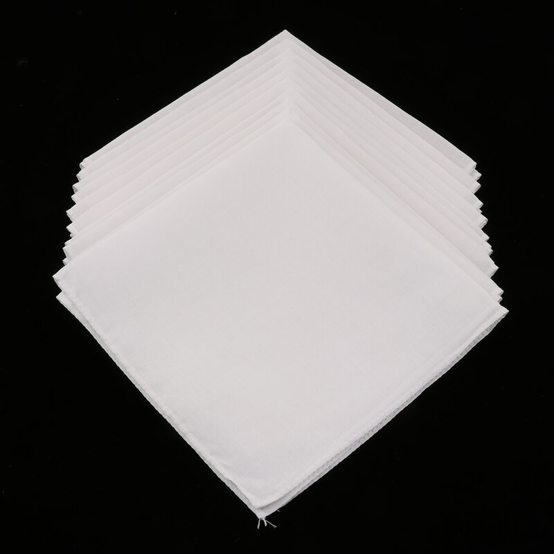 10pcs Mens Pure Solid White Handkerchiefs   Cotton Square Super Soft Washable Hanky DIY Accessories