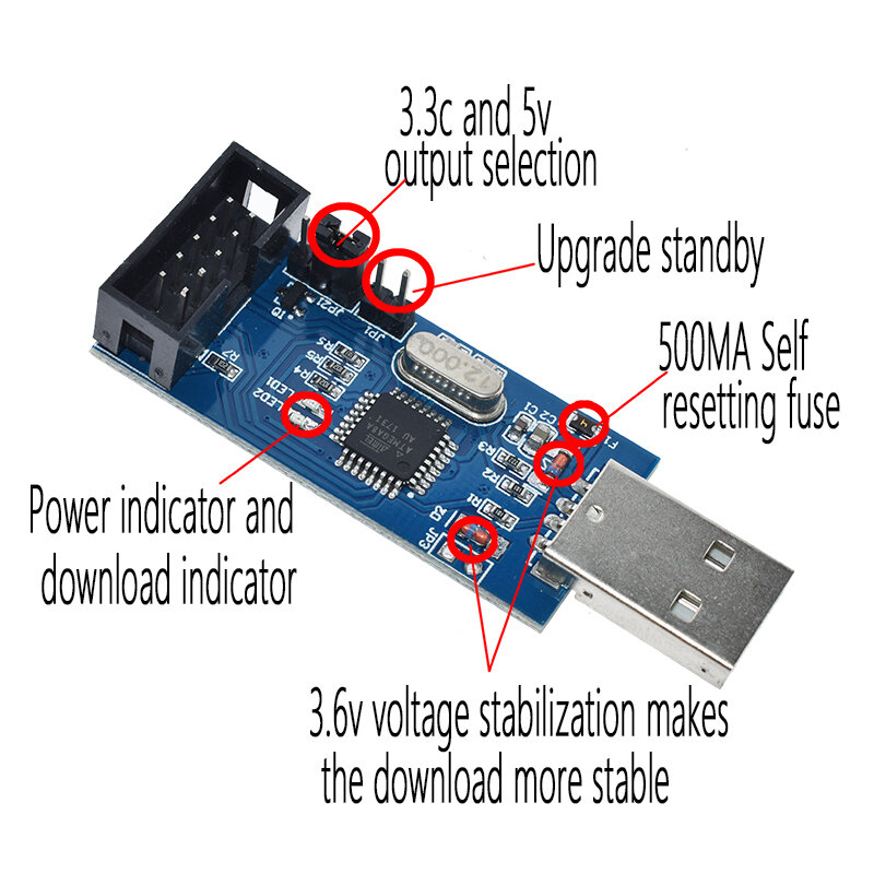 مبرمج WAVGAT USBASP USBISP AVR مزود بمنفذ USB USB ASP ATMEGA8 ATMEGA128 يدعم Win7 64
