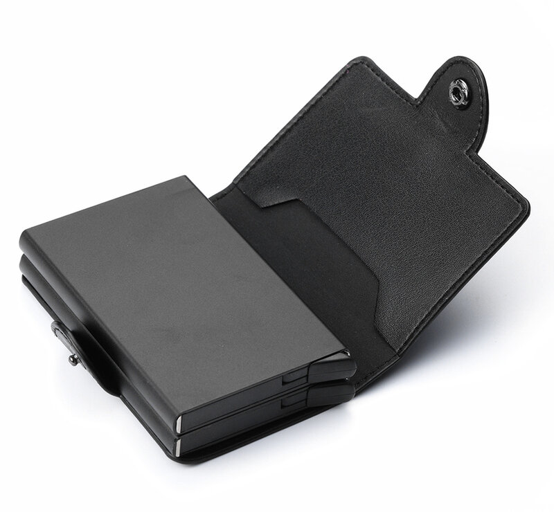 Zovyvol-男性用盗難防止財布,カードホルダー,RFIDロック,革,アルミニウムケース,カードホルダー