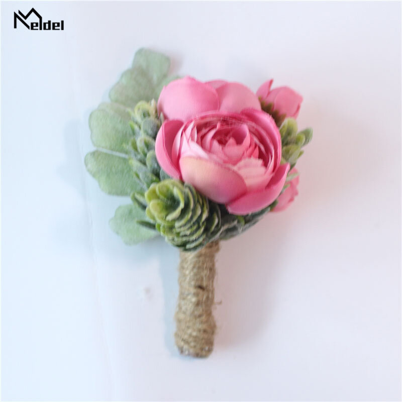 Бутоньерка Meldel для жениха, Корсажная цепочка для невесты на запястье, розовый браслет, розовый, оранжевый искусственный шелк, цветок Sasanqua, свадебные принадлежности