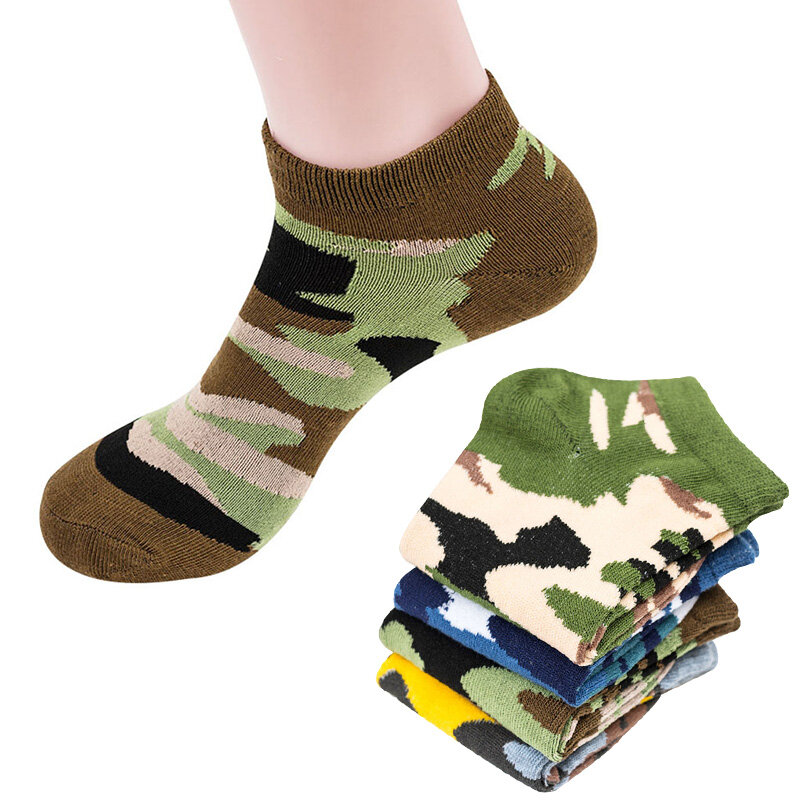 4คู่ถุงเท้าข้อเท้า Camouflage รูปแบบบุคลิกภาพตลกถุงเท้าฤดูร้อนฤดูใบไม้ร่วง Breathable Elasticity คุณภาพดีเยี่ยม Meias