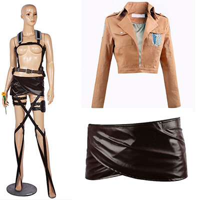Костюм для косплея «атака на Титанов» 3 шт., кожаные шорты, пиджак, шаль, пояс, костюм для косплея, Микаса Акермана
