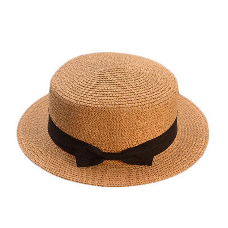 Sombrero de sol sencillo para padres e hijos, gorro de paja hecho a mano con lazo, de ala grande, informal, para playa, verano, 2019