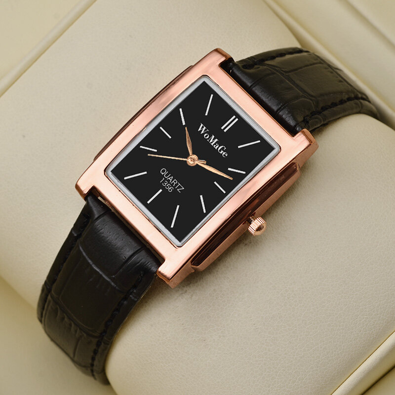 Женские часы с кожаным ремешком, Роскошные наручные часы цвета розового золота с кожаным ремешком