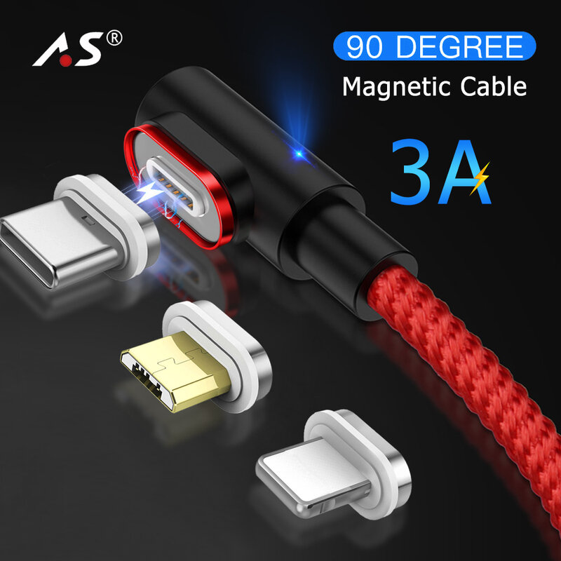 A.S 90 grados Cable magnético USB C Micro USB tipo C carga rápida Microusb tipo C cargador magnético para iPhone Xs MAX Xiaomi usb-c