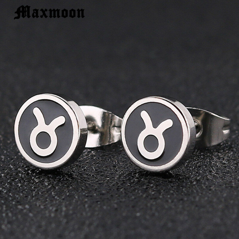 Maxmoon – boucle d'oreille en acier inoxydable pour homme, bijoux avec douze constellations, taureau