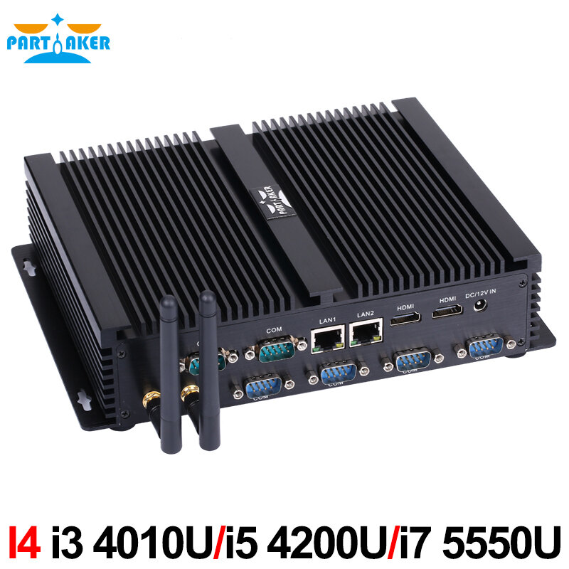 6 RS232 Cổng COM Kép HDMI Công Nghiệp 2 Ethernet Mini Máy Tính Intel I3 4005U 4010U I5 4200U I7 4510U bộ Vi Xử Lý