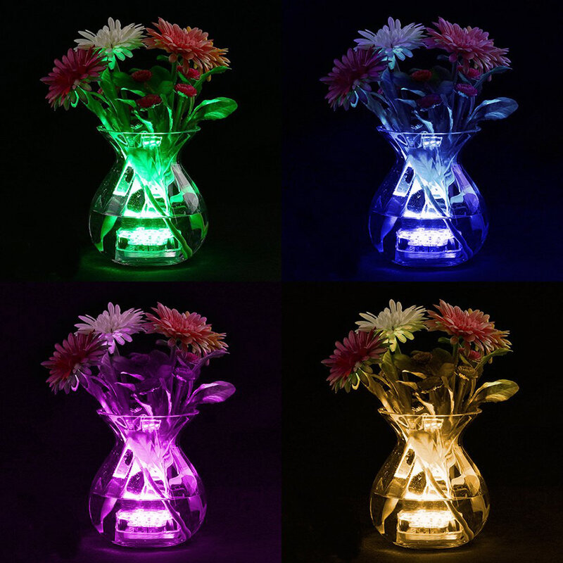 원격 제어 RGB 수중 조명 배터리 작동, 수중 야간 램프, 야외 꽃병 그릇, 정원 파티 장식, 10 LED