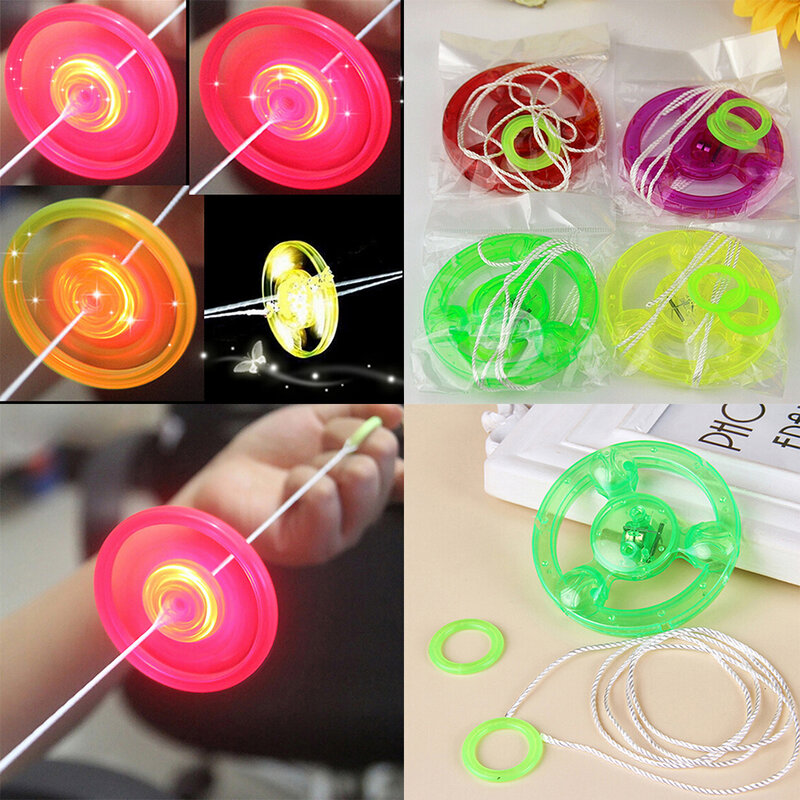1PCS Plastik Spin Lampu LED Piring Terbang Anak-anak Outdoor Mainan Klasik Anak-anak Hadiah Acak Warna