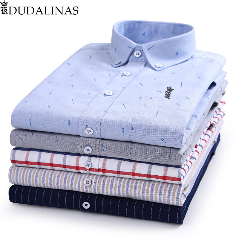 Dudalinas primavera sergio k algodão oxford camisa de manga longa blusa masculina camisas casuais sociais clássico dos homens vestido reservado