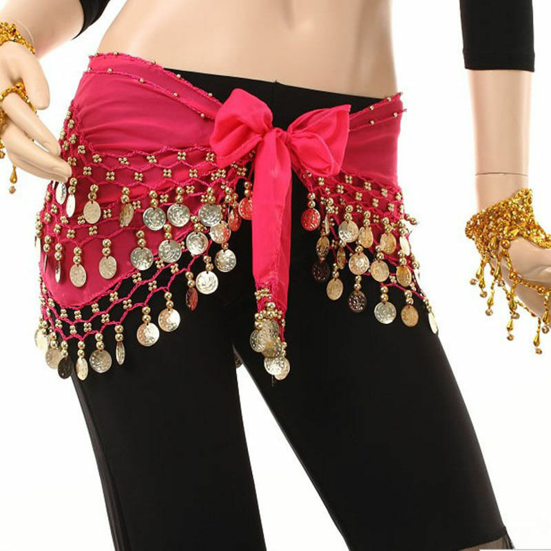 Falda de gasa para danza del vientre, pañuelo de cadera para danza India, cinturón con monedas de 3 filas, accesorios de baile nuevos