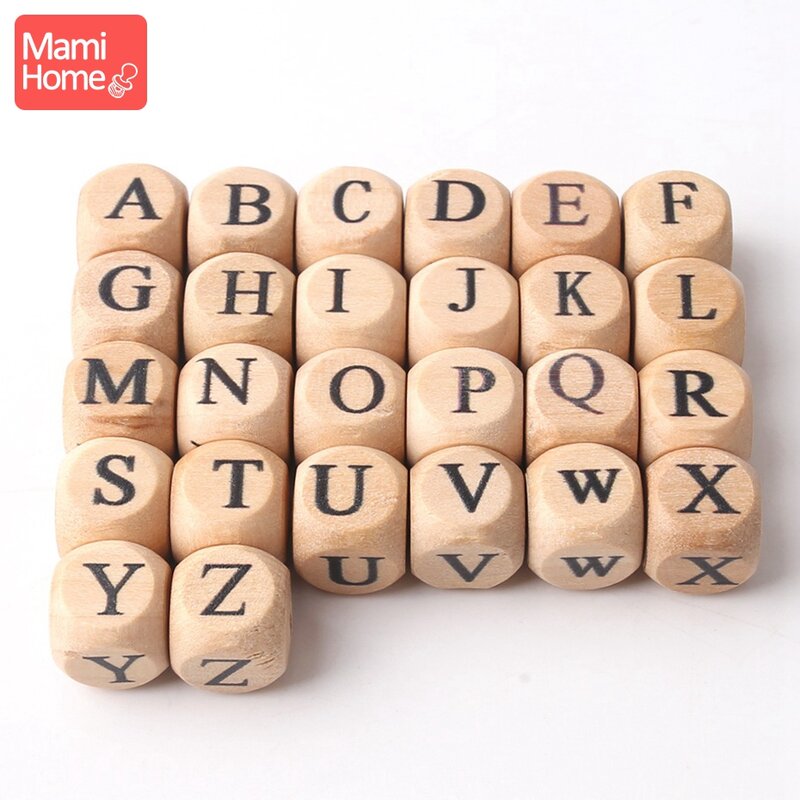 12mm 10pc Wood English Letter Beads Baby Teething Chew Toy DIY Making Nursing Bracelet Necklace Gifts Children'S Goods Toys