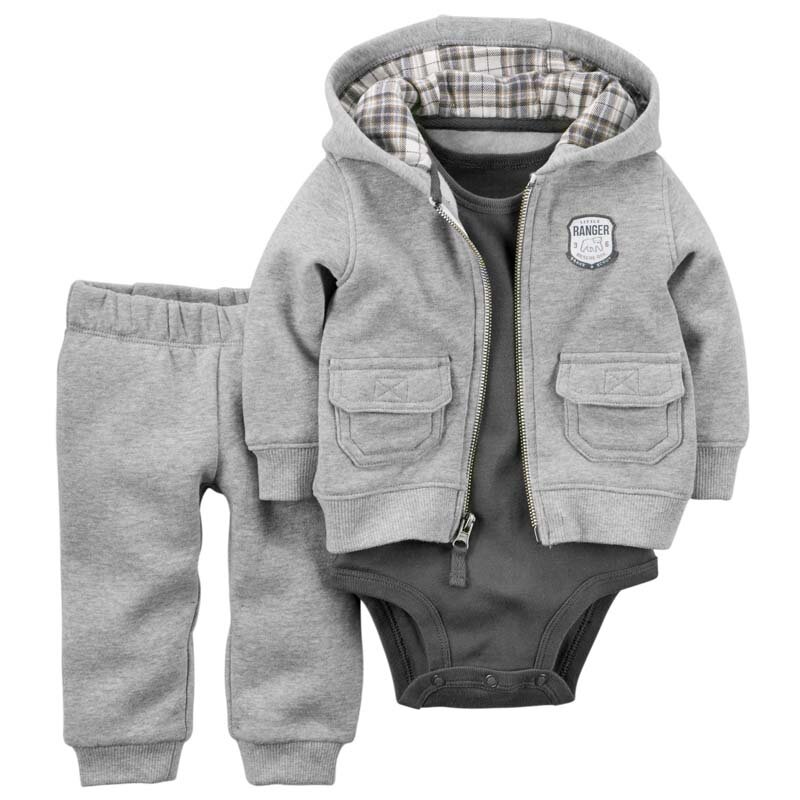 2019 primavera otoño bebé traje de manga larga con capucha abrigo + bodysuit + Pantalones niño niña ropa conjunto ropa recién nacido traje casual