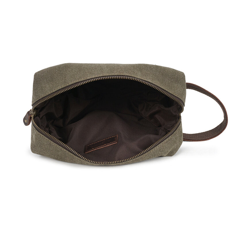 Johnature 2024 New Vintage Men Day Clutches Canvas Solid Soft Zipper Washing Bag Leisure Cow Leather Wrist Bag Hand Bag