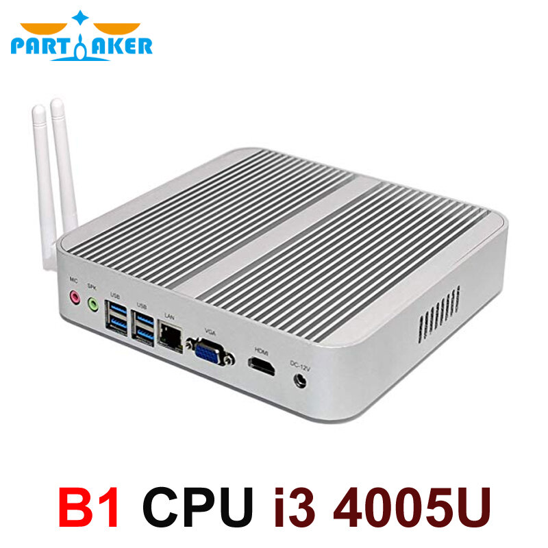 Partaker-Mini PC sin ventilador, Windows 10 Pro, i3 4005U Intel Core, HD, VGA, puerto de pantalla Dual, HTPC, Mirco, Linux, 4K, TV Box, PC