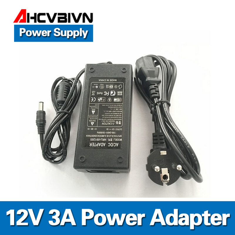 AHCVBIVN New Hot Selling 12V 3A 36W AC For DC Power Supply Adapter for 2.1 & 2.5mm LED Strip Security Camera Free Shipping