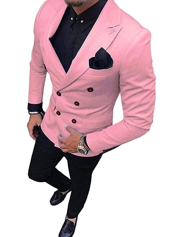 Mens Suits Slim Fit 2 Pieces Double-breasted Business Groom Jacket Tuxedos Blazer Suits for Wedding Prom Evening(Blazer+Pants)