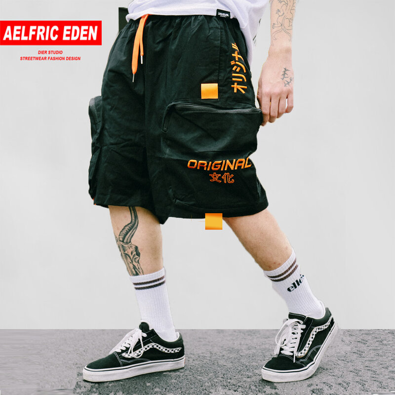 Eden Aelfric Patchwork Multi kieszenie Patch Cargo szorty męskie lato moda Harajuku Casual Hip Hop bawełna męskie luźne Streetwear