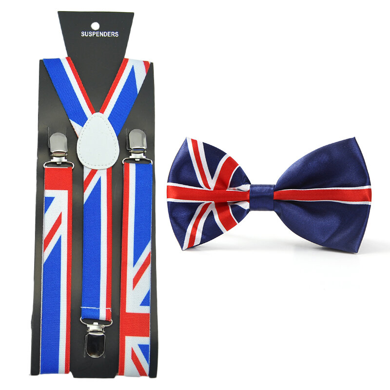 Женский и мужской подтяжки для брюк держатель для брюк галстук-бабочка набор y-образный британский флаг бандаж Gallus офисный Повседневный бантик набор подарок галстук