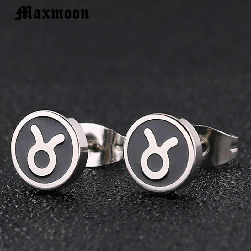 Maxmoon – boucle d'oreille en acier inoxydable pour homme, bijoux avec douze constellations, taureau