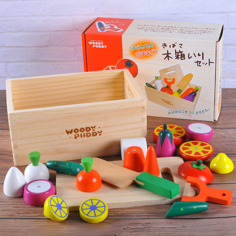 Caixa de madeira criativa magnética de frutas e legumes, brinquedos educativos para crianças