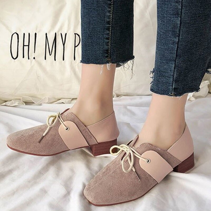 Ho Heave Shoes Women Comforty Flock Leisure Women Fashion Shallow Shoes Mid Heel Pumps Patchwork Casual Spring Autumn Lady Shoes