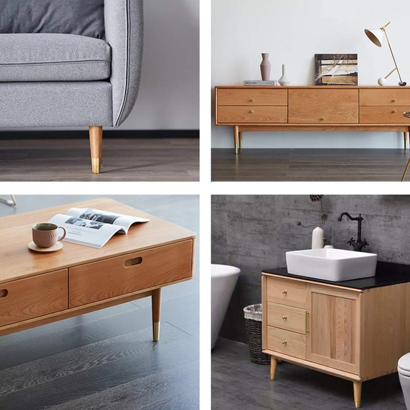4 pçs de madeira maciça móveis pernas com cobre puro capa protetora cone reto para armário sofá mesa tv gabinete fezes pés carvalho