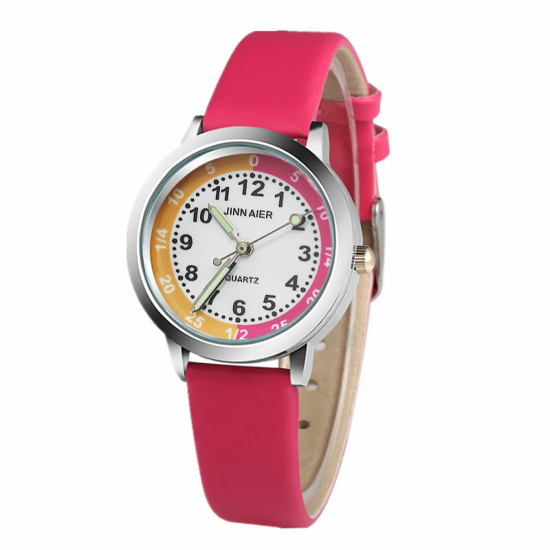 古典的なデジタルダイヤル子供ファッション腕時計シンプルなデザインのピンクスカイブルーレザー少年学校クォーツ時計ガール子の誕生日プレゼント