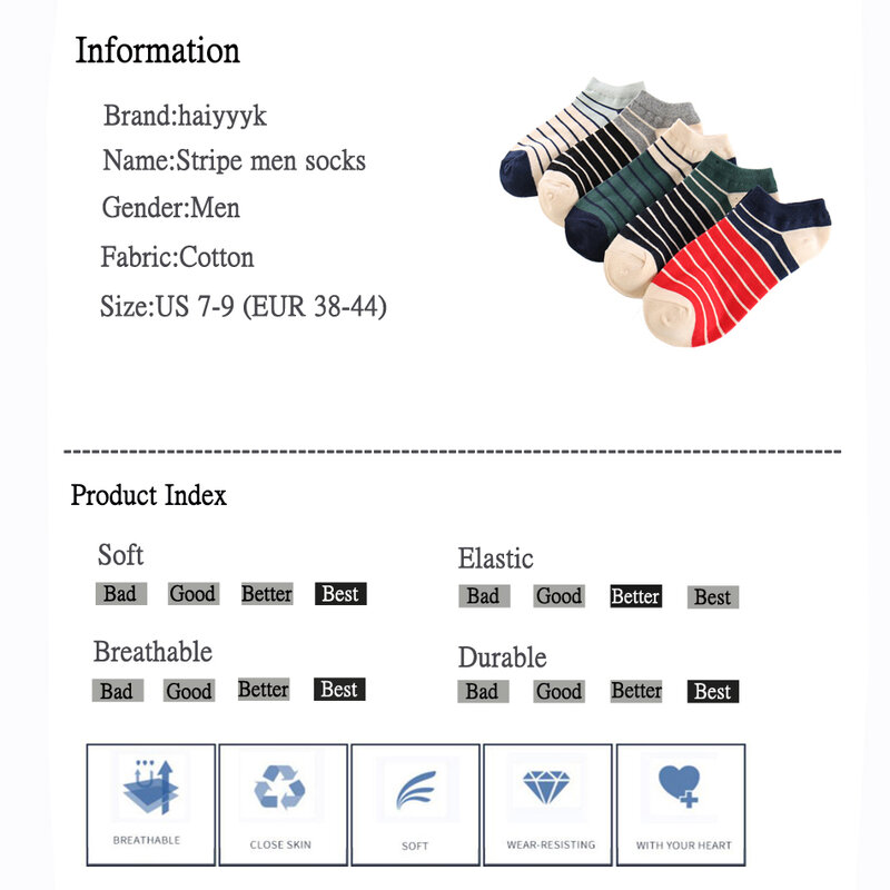 Цветные полосатые хлопковые носки, мужские невидимые носки по щиколотку, Мужские дышащие тонкие носки без показа, размер США 6-10 (EUR 38-44)