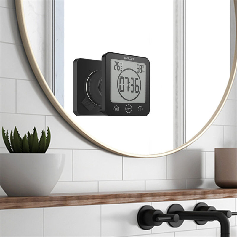 Цифровые водонепроницаемые часы с ЖК-дисплеем для ванной комнаты, настенные часы для ванной комнаты, таймер температуры и влажности, таймер...