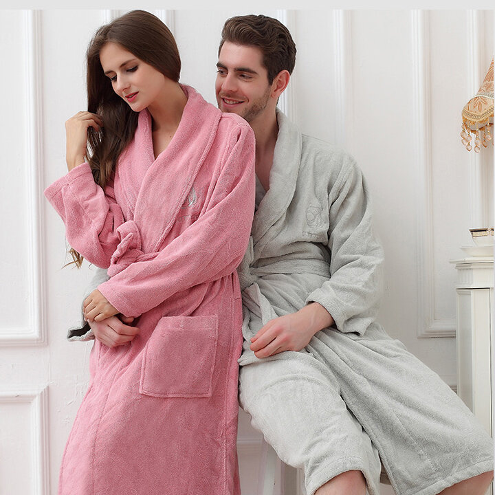 ฤดูหนาวเสื้อคลุมอาบน้ำหนาผ้าฝ้ายกิโมโนผู้ชาย Robe ผ้าขนหนูขนแกะ Robe ชุดนอน Sleepwear Nightgown Loungewear ชุดนอน Robes