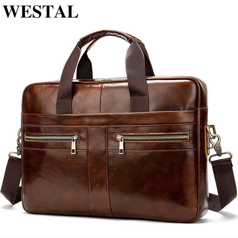 WESTAL-Mallette en cuir véritable pour homme, sac pour ordinateur portable, sacs de messager naturels, 2019