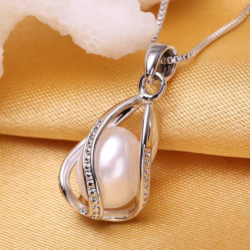 FENASY Natural Freshwater Pearl Pendant Cage Necklace Fashion 925 Sterling Silver Boho Statement Necklace Pearl Jewelry
