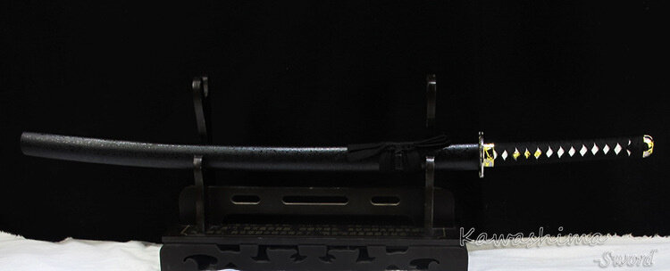 Giapponese Katana Reale A Mano In Acciaio Inox froged Scanalatura di Anima Completa di Linguetta di Colore Nero Pieno Tang Sharp Nero di Legno Guaina-Decorativo spada