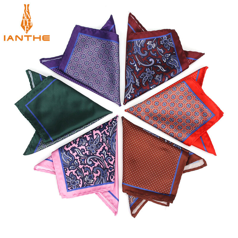 Men's Brand Handkerchief Vintage Paisley Dot Solid Pocket Square Soft Silk Hankies Wedding Party Colorful Hanky Chest Towel Gift