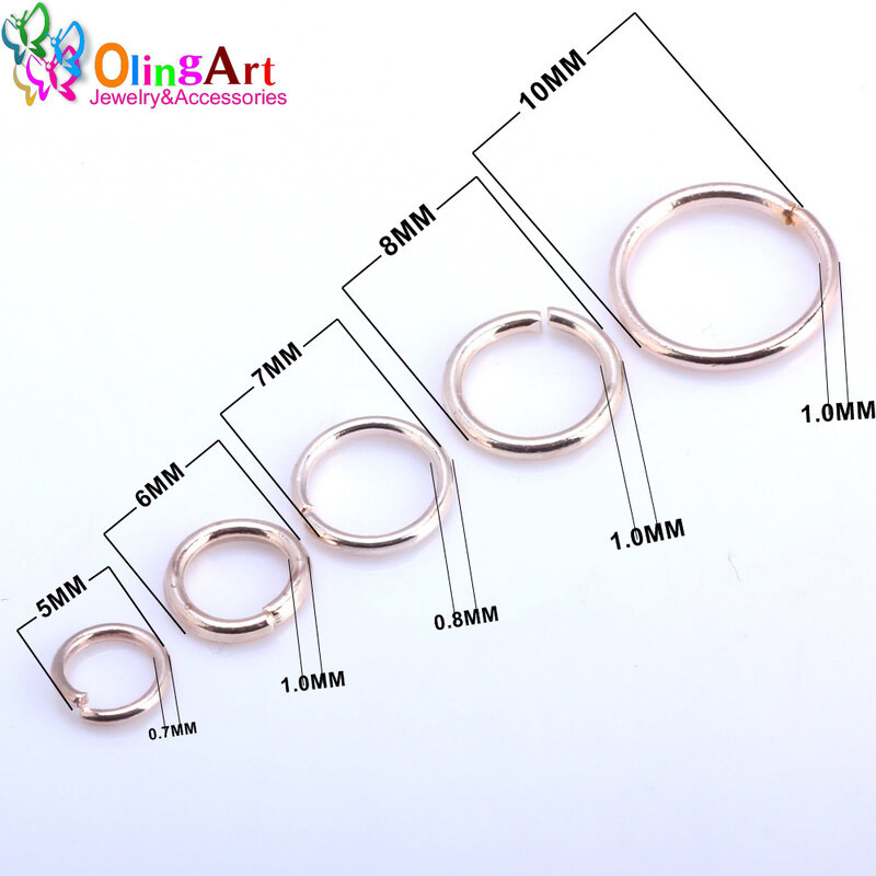 Olingart-anel aberto para fazer jóias, 5mm/6mm/7mm/8mm/10mm, laço de ligação, ouro rosa, diy