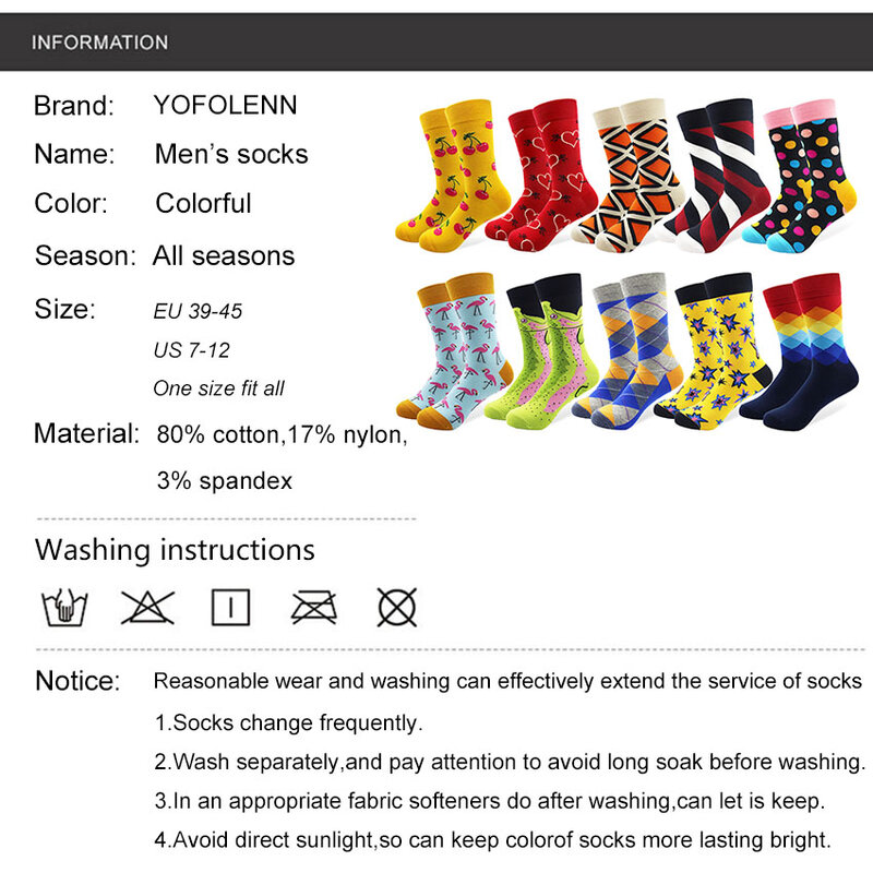 10 Paare/los männer Lustige Bunte Gekämmte Baumwolle Glücklich Socken Multi Muster Tier Streifen Cartoon Dot Neuheit Skateboard Kunst Socken