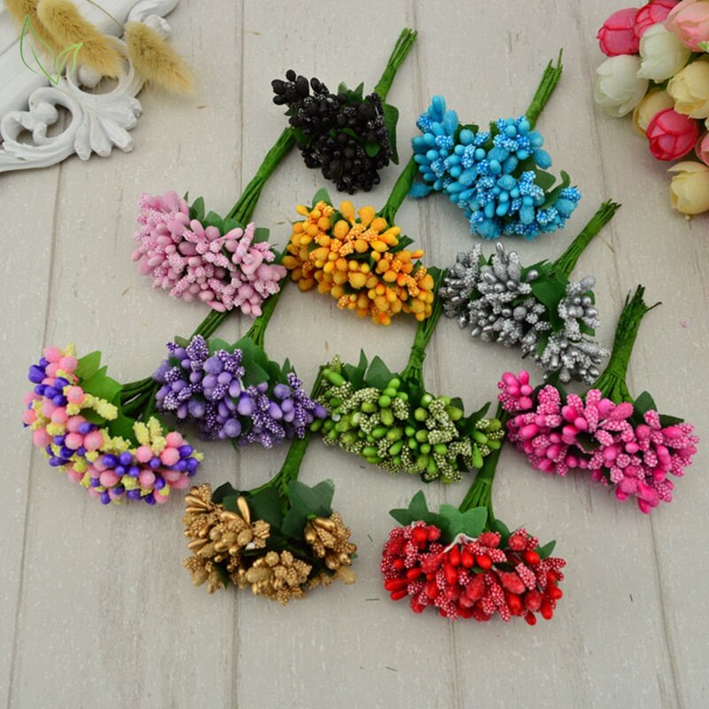 12 sztuk pręcik cukier sztuczne kwiaty ręcznie robione tanie dekoracje ślubne Diy wieniec szycie prezent Box Scrapbooking sztuczny kwiat